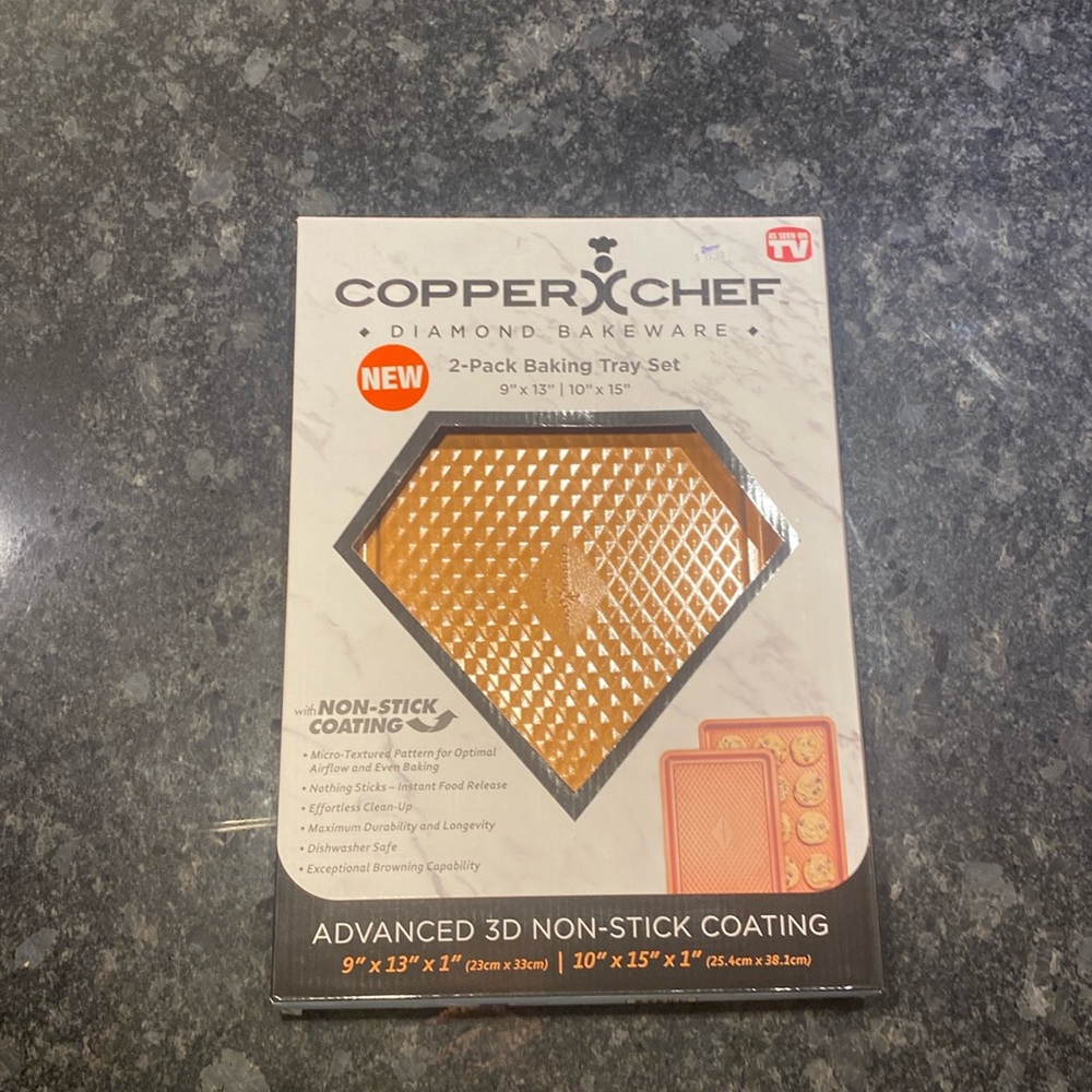 Copper Chef Diamond Bakeware 2 Pack Baking Tray Set 9" ×13" / 10"×15" NEW NIB